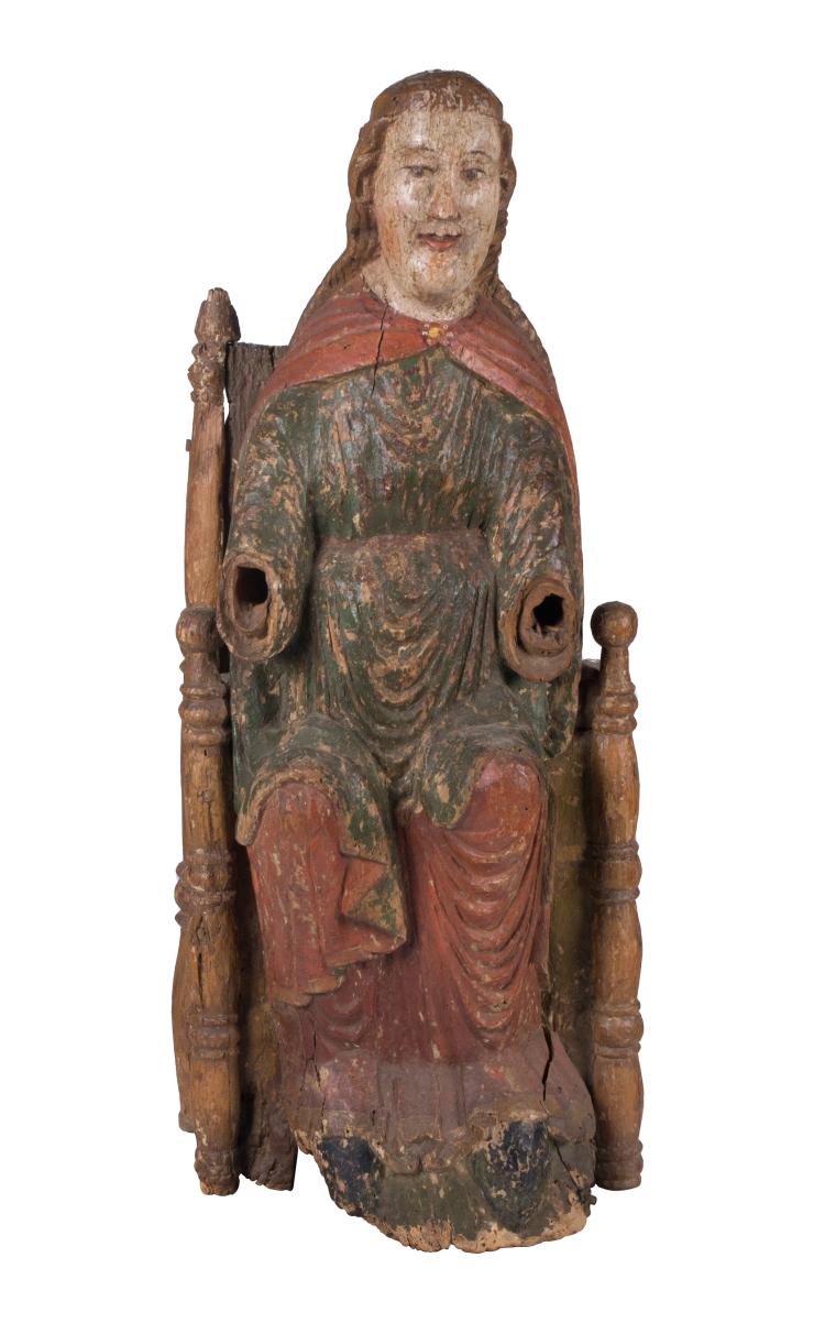 Virgen en Majestad (Sedes Sapientiae). Escultura en madera tallada y policromada. Zona Nórdica de Europa. Suecia y Noruega. Románico. Siglo XII. 